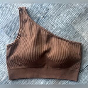 OQQ Ribbed Seamless One Shoulder Sport Tank Top